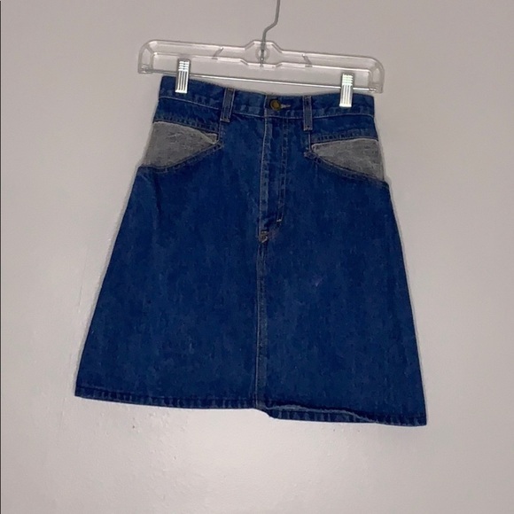 Vintage Denim A Line Jean Mini Skirt two tone size 2 women’s - Picture 2 of 7